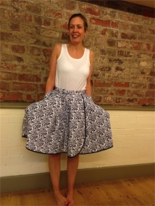 Michaela modelling her fabulous reversible circular wrap skirt